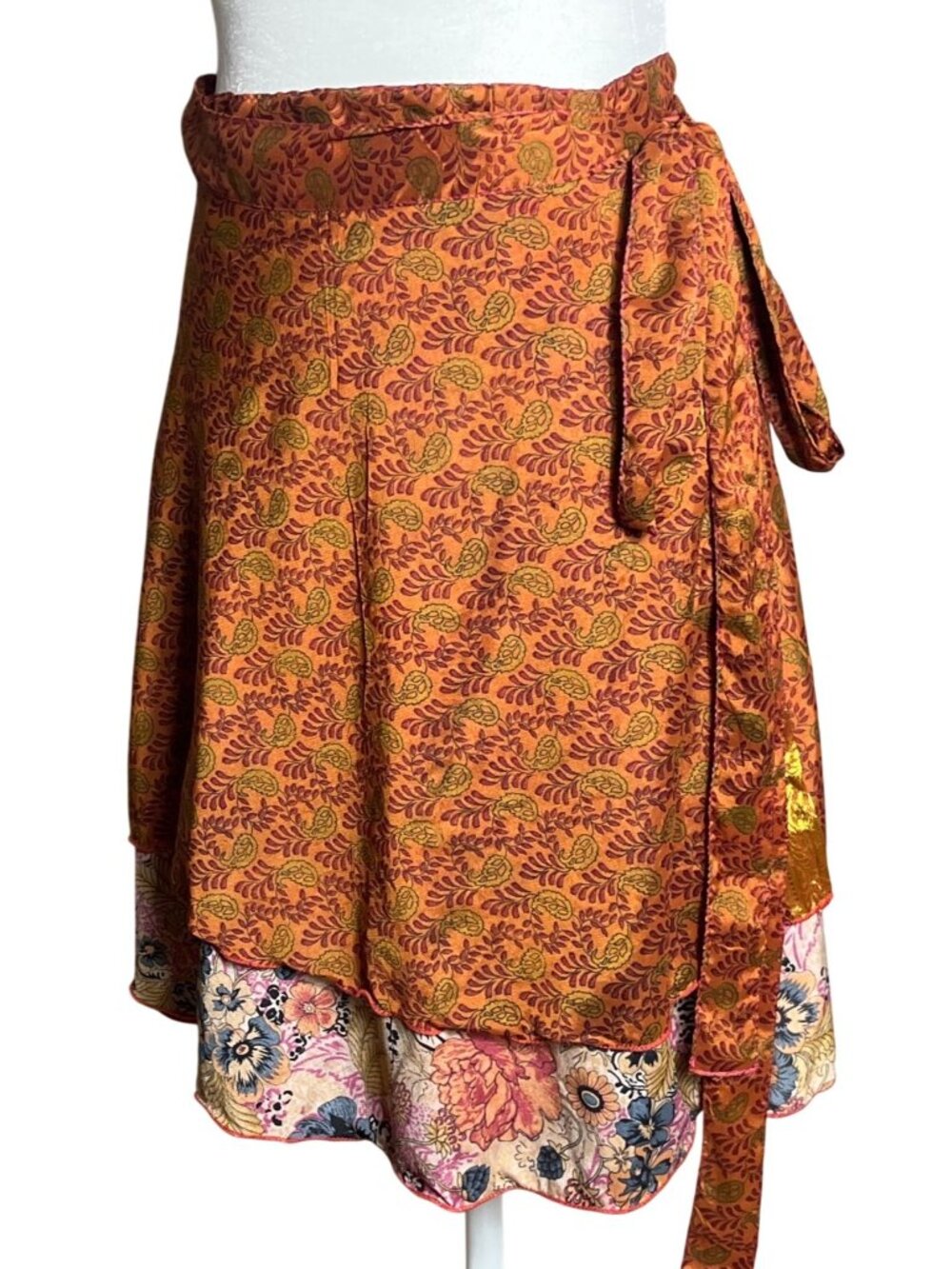 Wevez Sari Wrap Mini Skirt Silk Boho Festival Gypsy Indie Wom XS/OS